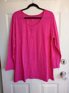 Woman Within Pink Henley Long-Sleeve Top Size 1X (22/24)